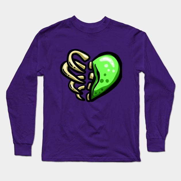 Zombie Love Heart Halloween Cartoon Ribs Long Sleeve T-Shirt by Squeeb Creative